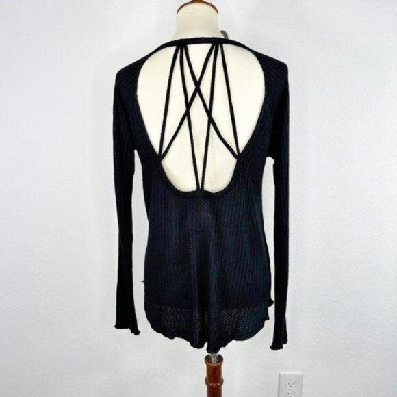 Chaser Waffle Knit Criss Cross Open Back Long Sleeve Tee Size M - Picture 3 of 5